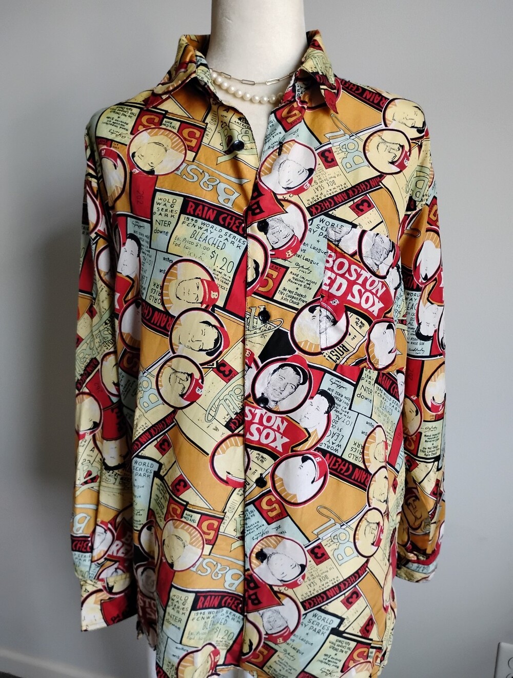 Robert Stock Silk Button Up Shirt Vintage Boston Red Sox Baseball Colorful Sz Lg - Picture 5 of 15
